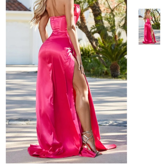 Moda Glam Boutique Monroe Strapless Gown w/ Side Sash- Royal Blue - Picture 2 of 4